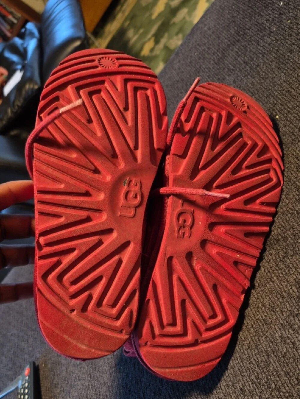 UGG Kids Red Suede Lace-Up Ankle Boots